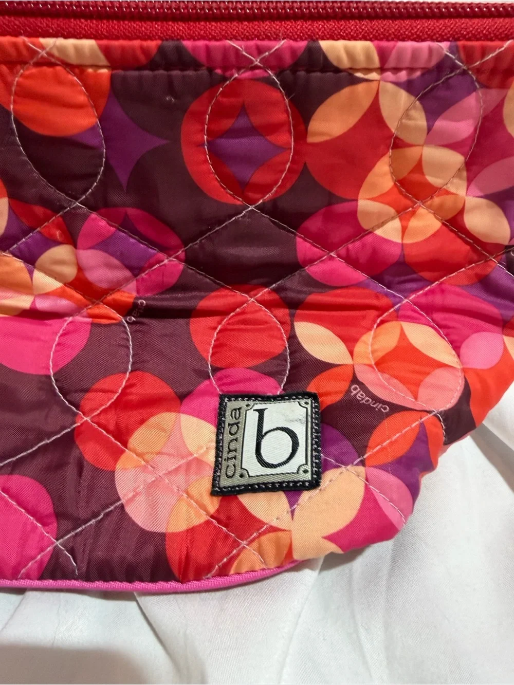 Cinda b Pink & Red Quilted Cosmetic Pouch